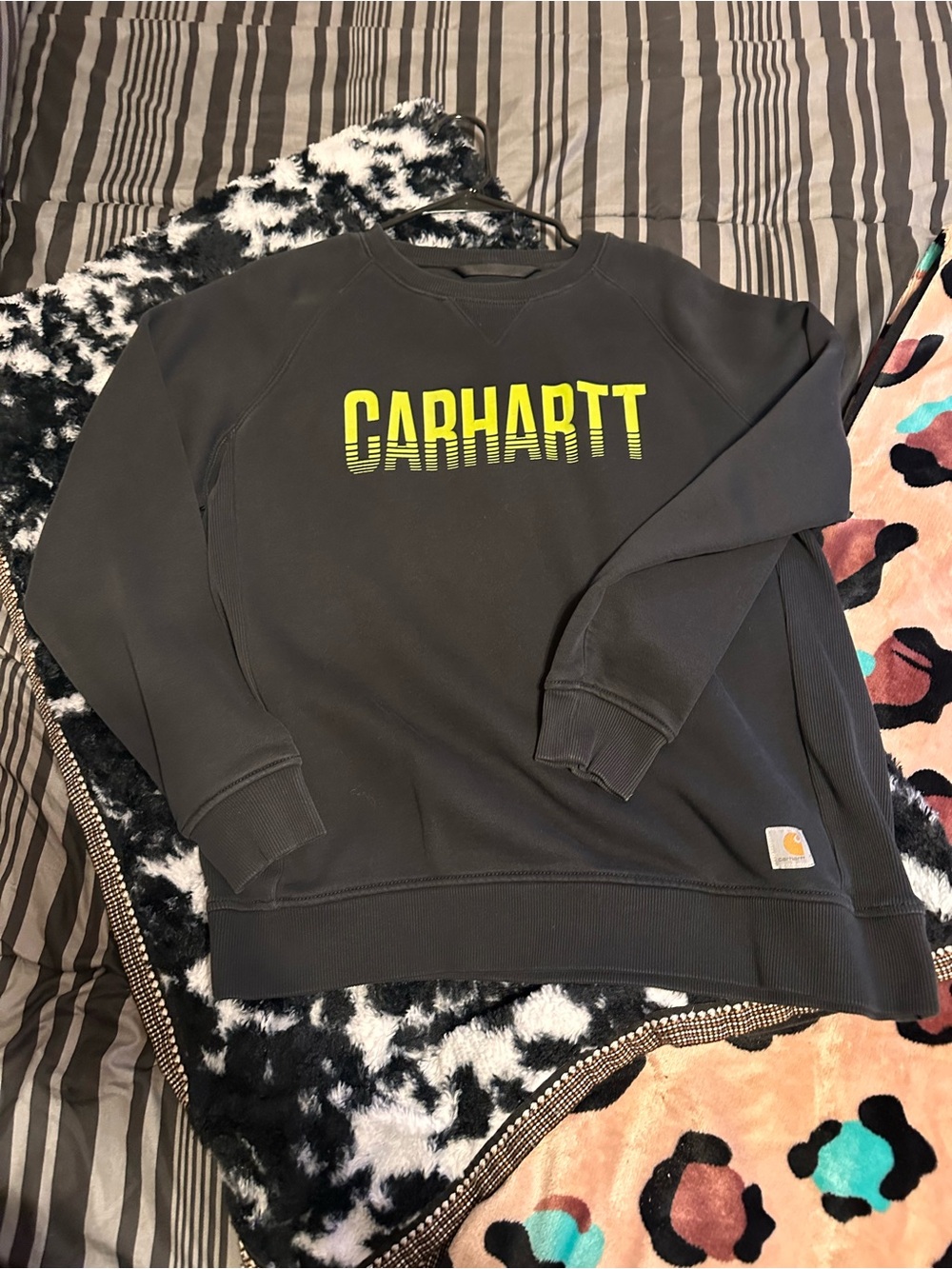Women’s Carhartt Black Crewneck Sweatshirt with Neon Yellow Logo
